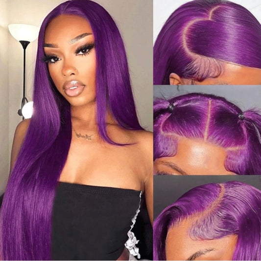 Dark Burgundy 13x4 Lace Frontal Wigs Human Hair Straight Deep Purple Wig Human Hair Pre Plucked with Baby Hair for Women 28 Inch 150% Density