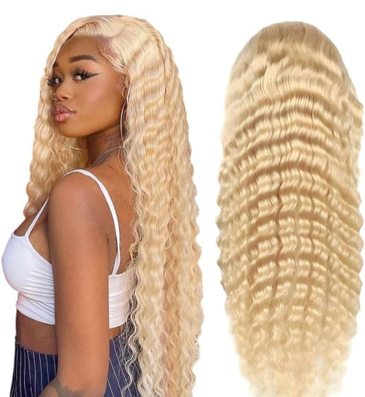 613 Lace Front Wig Human Hair 13x4 Deep Wave Blonde Lace Front Wigs Human Hair 180% Density 613 HD Lace Frontal Wig Pre Plucked With Baby Hair (30inch, 613 13X4 Deep Wave Wig)